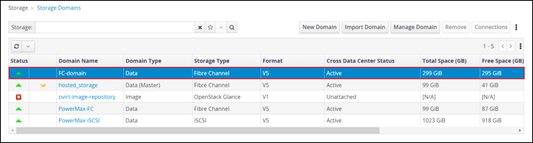 A screen shot of Active FC storage domain