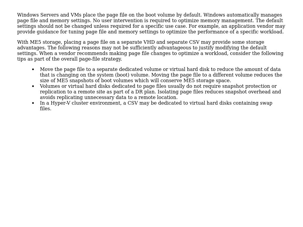 Placement of page files | Dell PowerVault ME5 Series: Microsoft Hyper-V ...