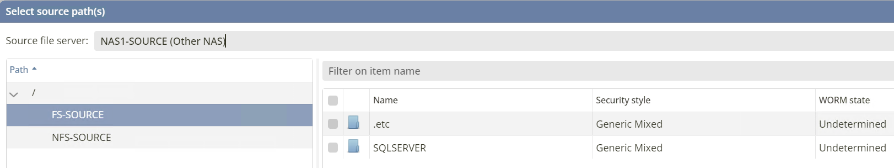 This image shows how to select the source file server.