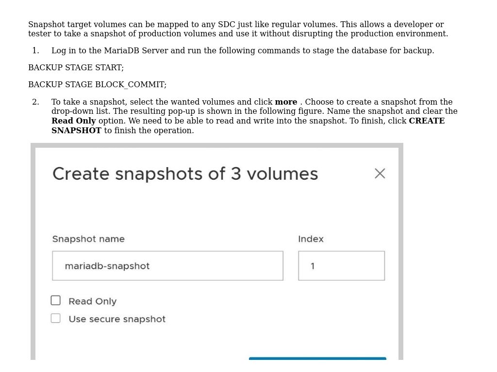 Use Case Using Snapshot In A Test Dev Environment Deploying Mariadb Server On Dell Powerflex