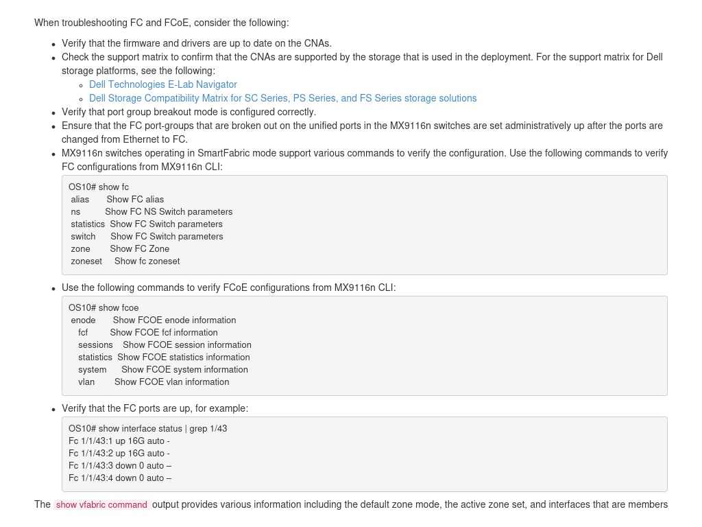 Troubleshooting FC and FCoE | Dell PowerEdge MX Networking Deployment ...