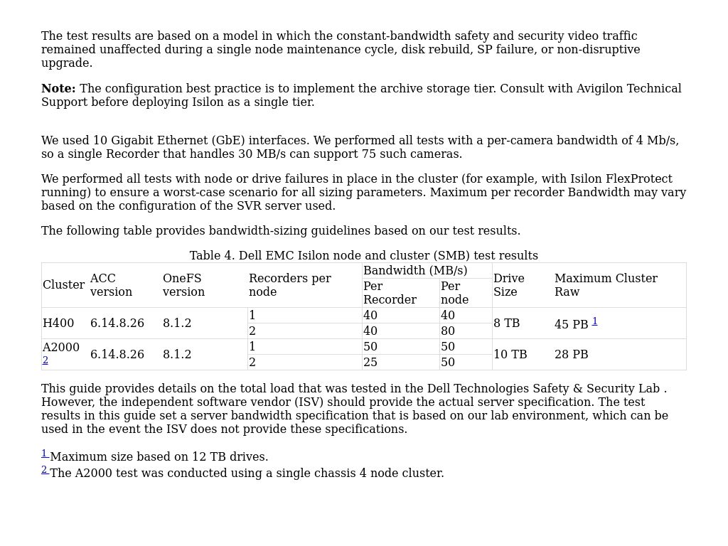 Isilon As Single Tier | Avigilon Size Test | Dell Technologies Info Hub