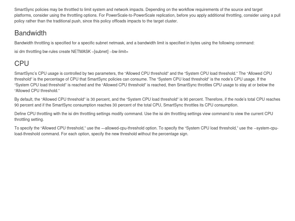 Throttling | Dell PowerScale SmartSync | Dell Technologies Info Hub