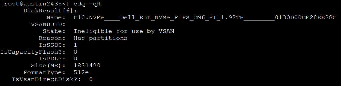 Ineligible for vSAN due to existing partitions