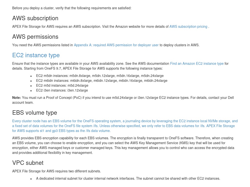 Deployment requirement | APEX File Storage for AWS: Deployment Guide ...