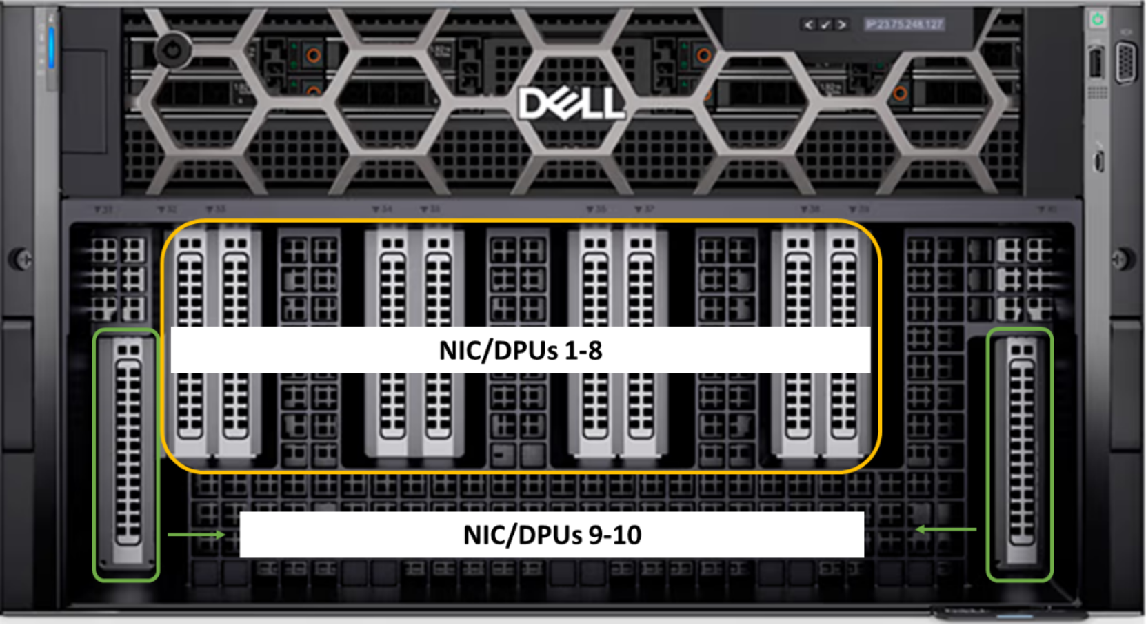 Photograph of the front view of the PowerEdge XE9680 server.