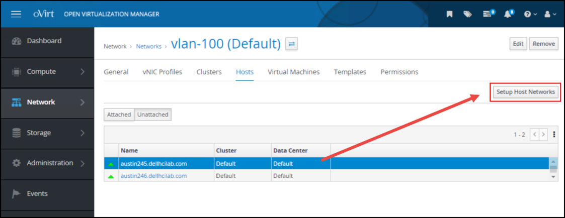 screenshot of vlan-100 host assignment