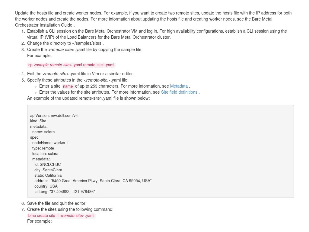 Create Remote Sites | Bare Metal Orchestrator 2.3 Command Line ...