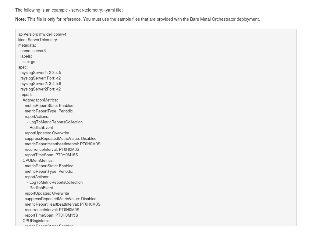 Sample server telemetry YAML file | Bare Metal Orchestrator 2.3 Command ...