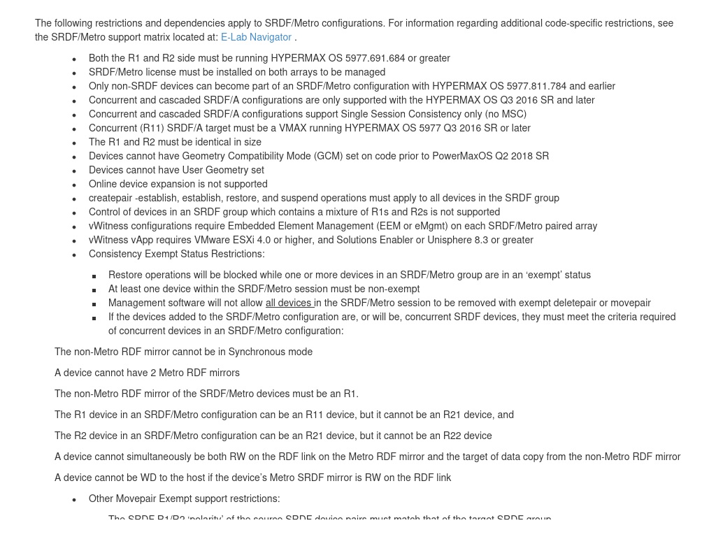 Restrictions And Dependencies | Dell PowerMax And VMAX All Flash: SRDF ...