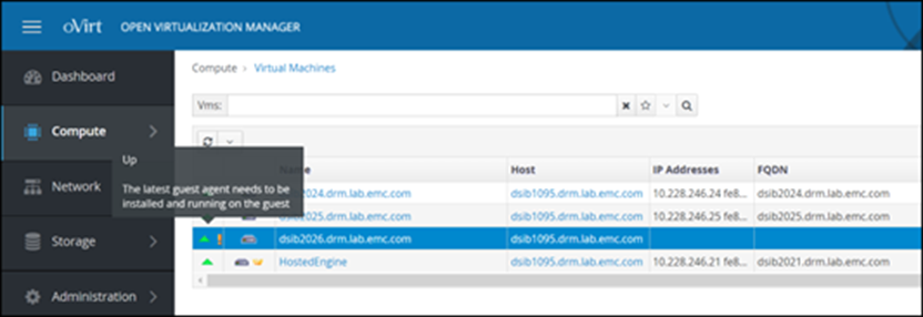 A screenshot of Figure 103.	Guest agent warning