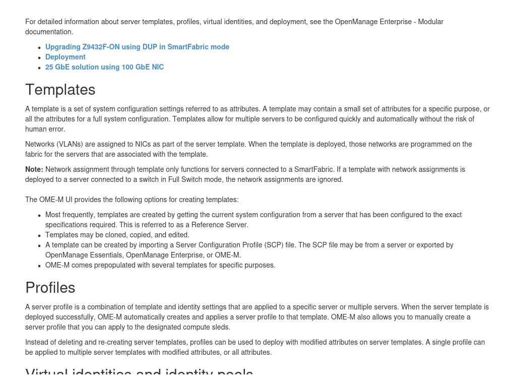 Server templates, profiles, virtual identities, networks, and ...