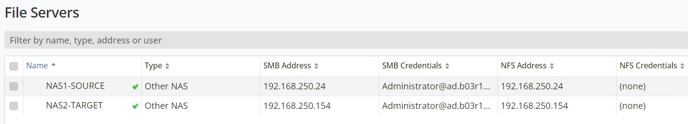 This image shows the source and target NAS file servers.