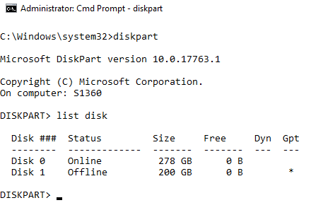 diskpart change disk number