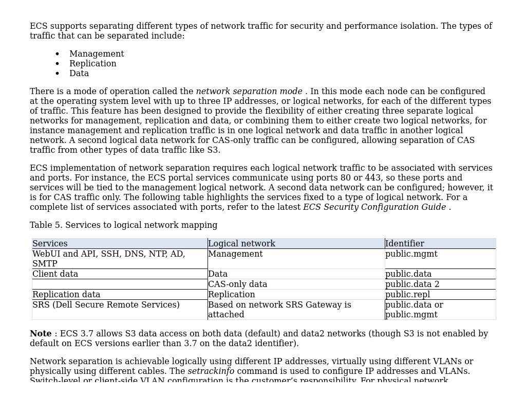 Network separation | ECS: Overview and Architecture | Dell Technologies ...