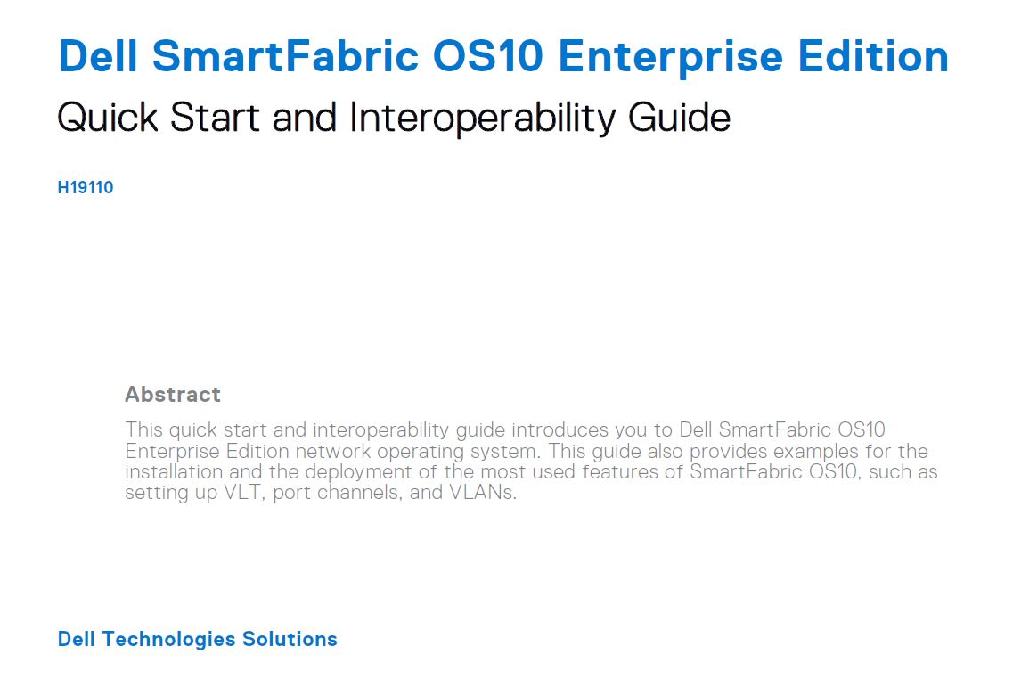 Dell SmartFabric OS10 Enterprise Edition Quick Start And 