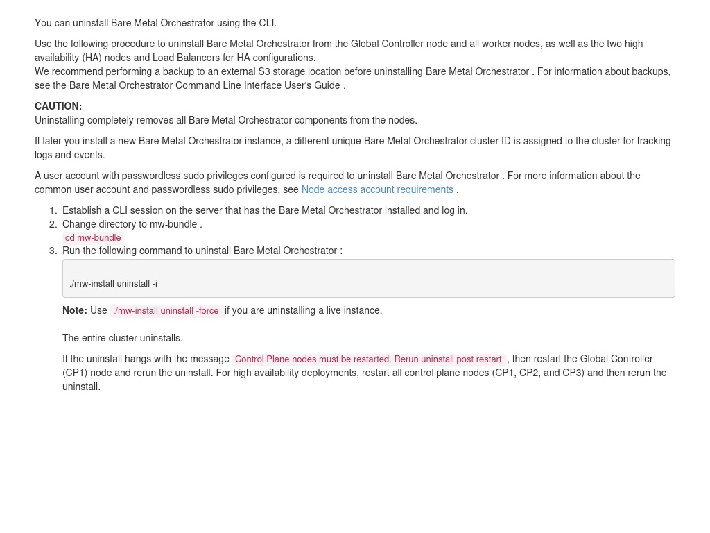Uninstall Bare Metal Orchestrator | Bare Metal Orchestrator 2.3 ...