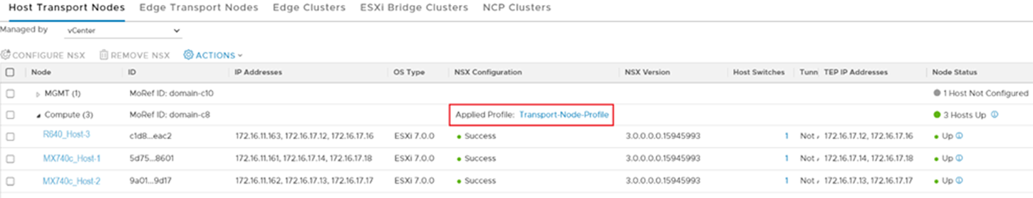 Host Transport Nodes Configured for NSX-T