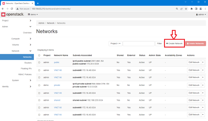 OpenStack Networks page