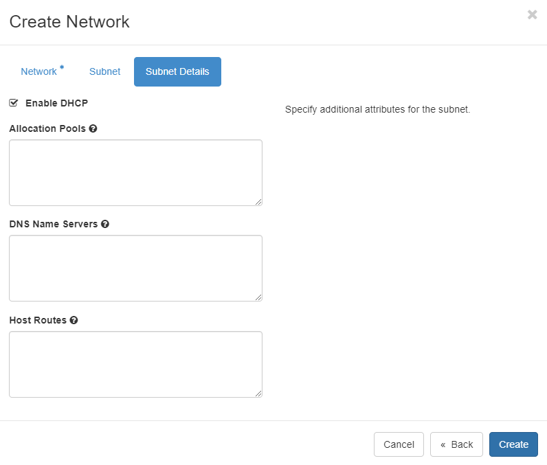 Create Network Subnet Details tab