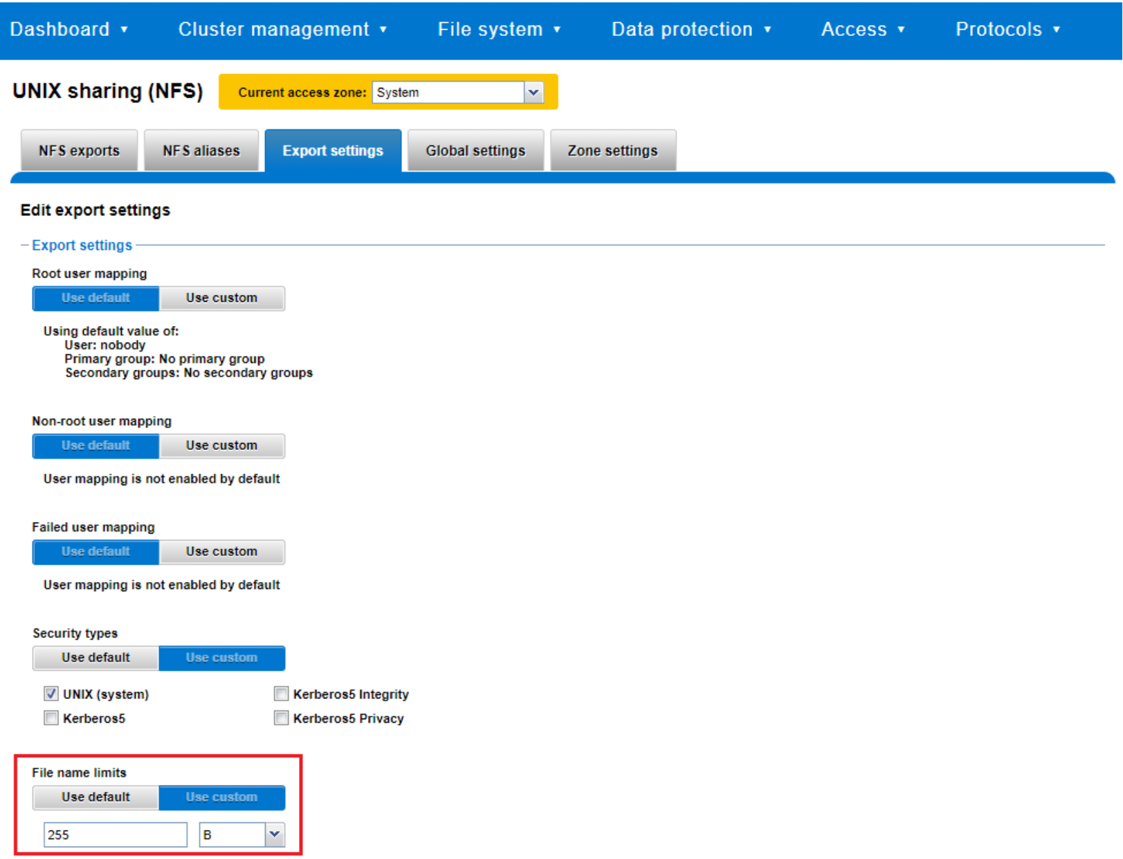 nfs-exports-powerscale-onefs-long-filename-support-dell