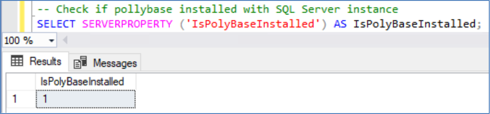 This shows the results for the query to enable PolyBase