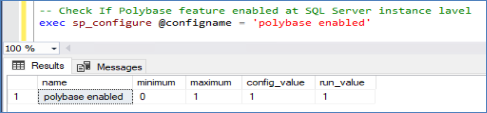 This is a screenshot of PolyBase feature verification