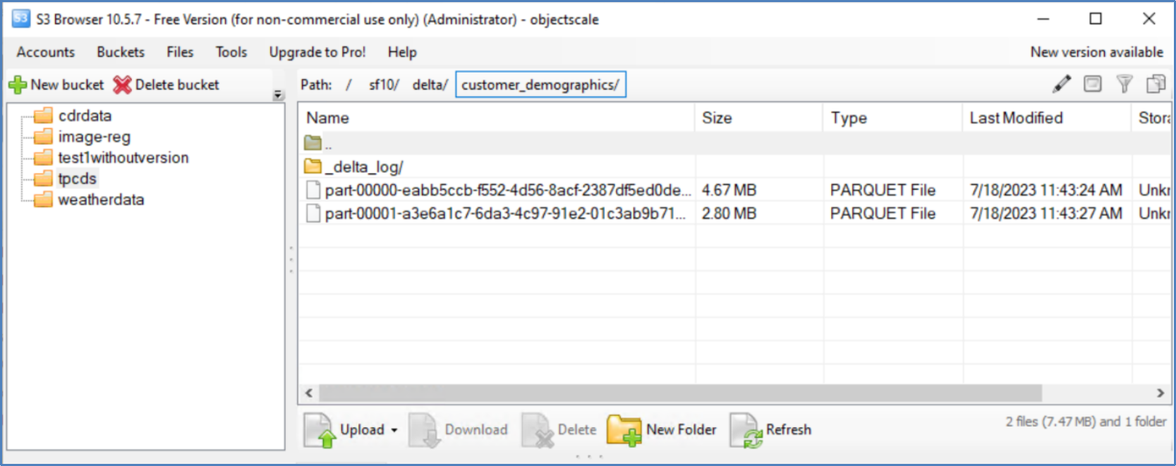 This is a screenshot that shows how to verify the data in Delta Lake format by utilizing S3 Browser.