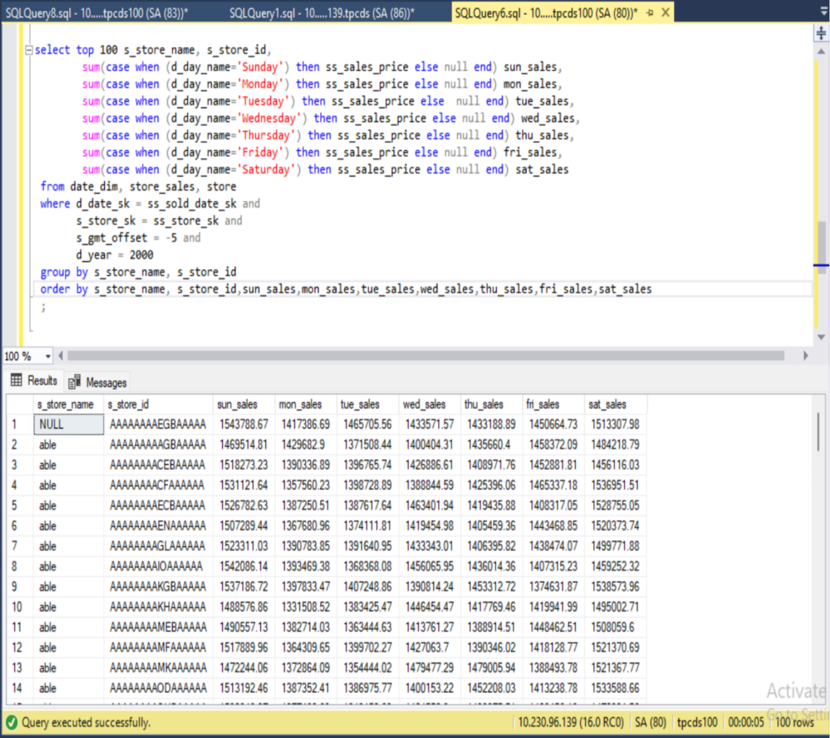 This is a screenshot of a sample SQL query