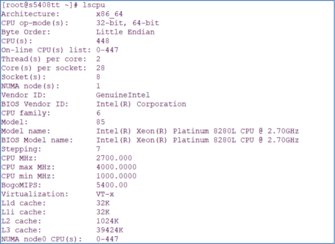 This is a sample output from the “lscpu” command