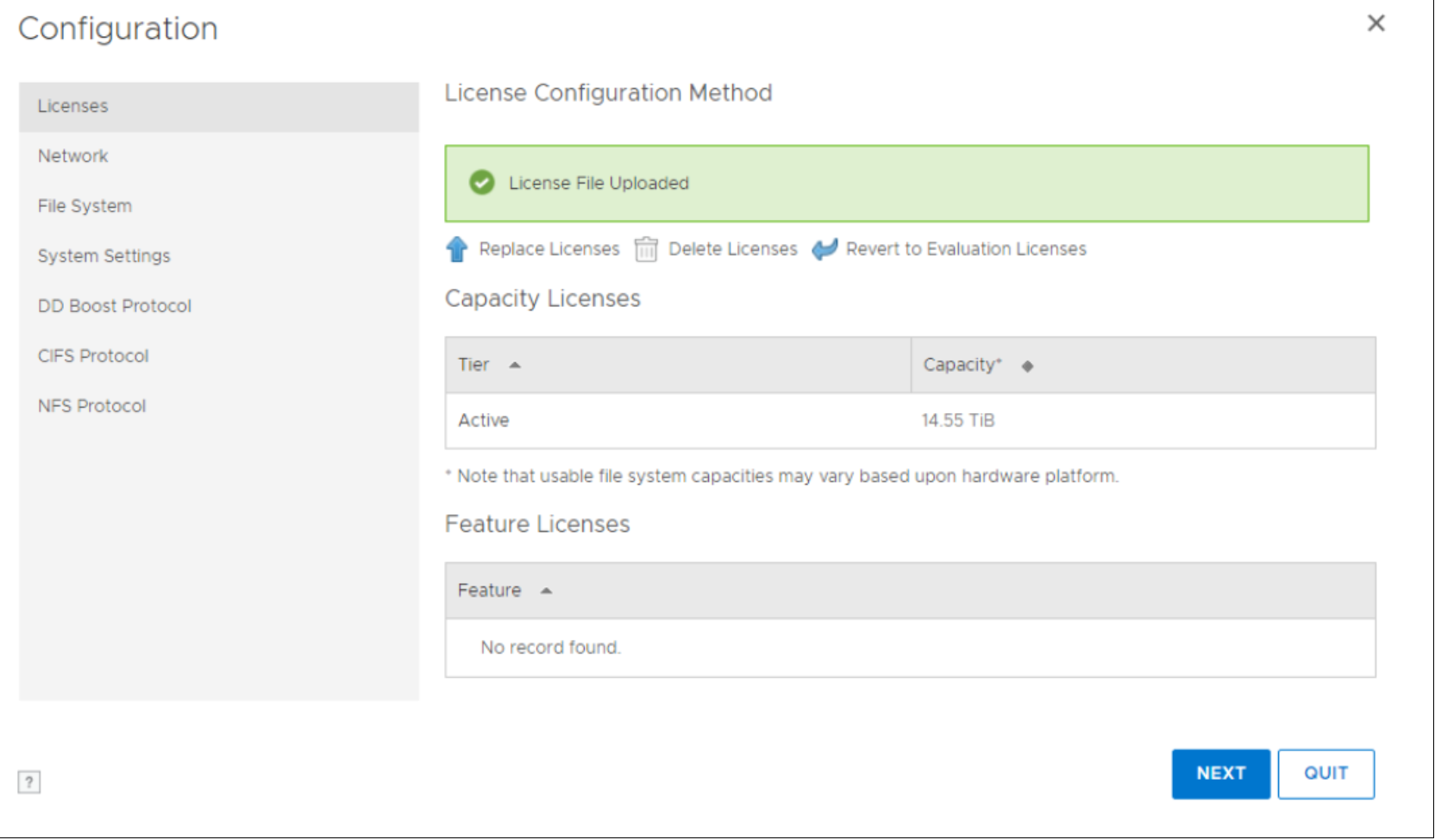 This figure shows the license configuration window after license update.