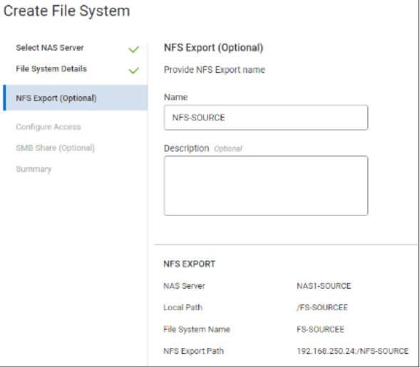 This image shows the NFS export details.