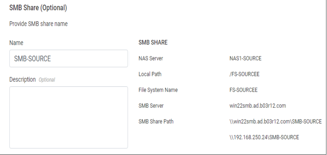 This image shows the SMB share details.