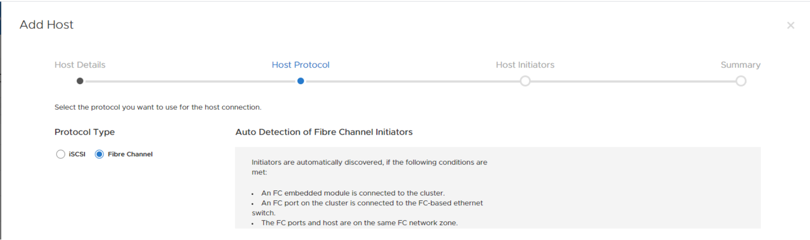 A screenshot showing the protocol options in the Add Host dialog