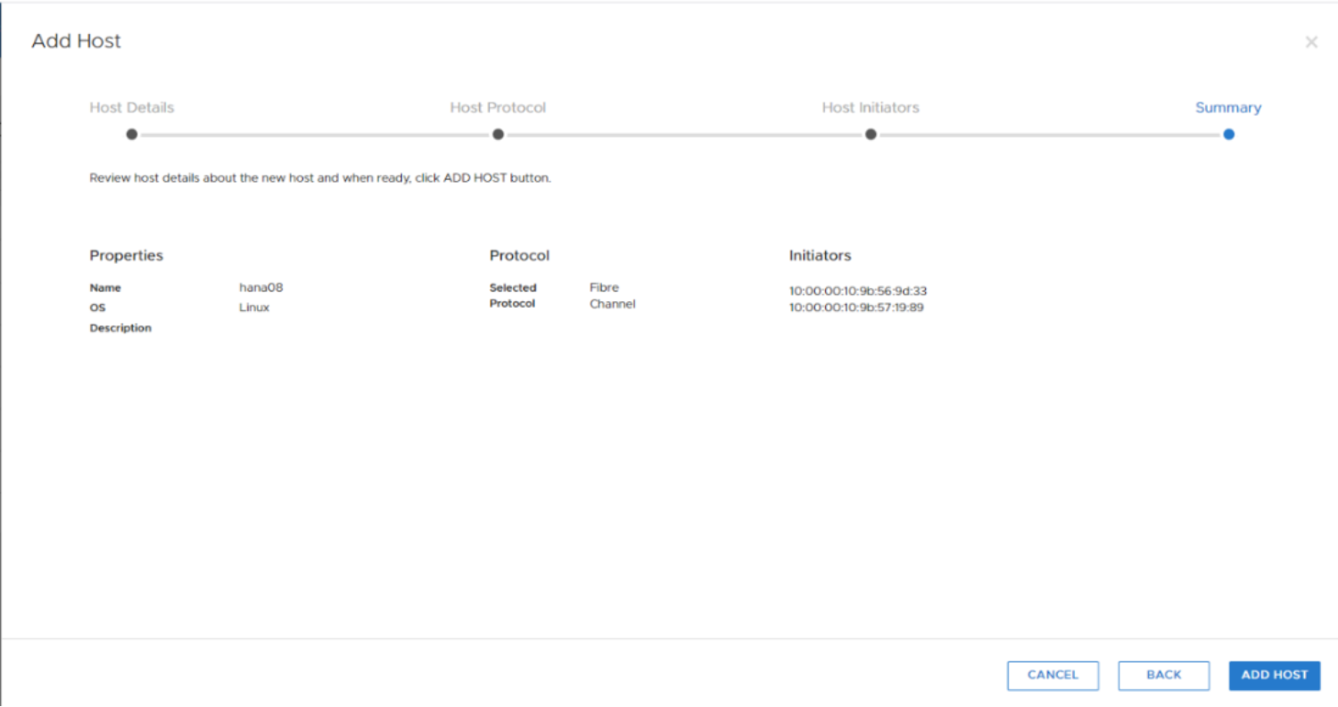 A screenshot showing the properties of the host