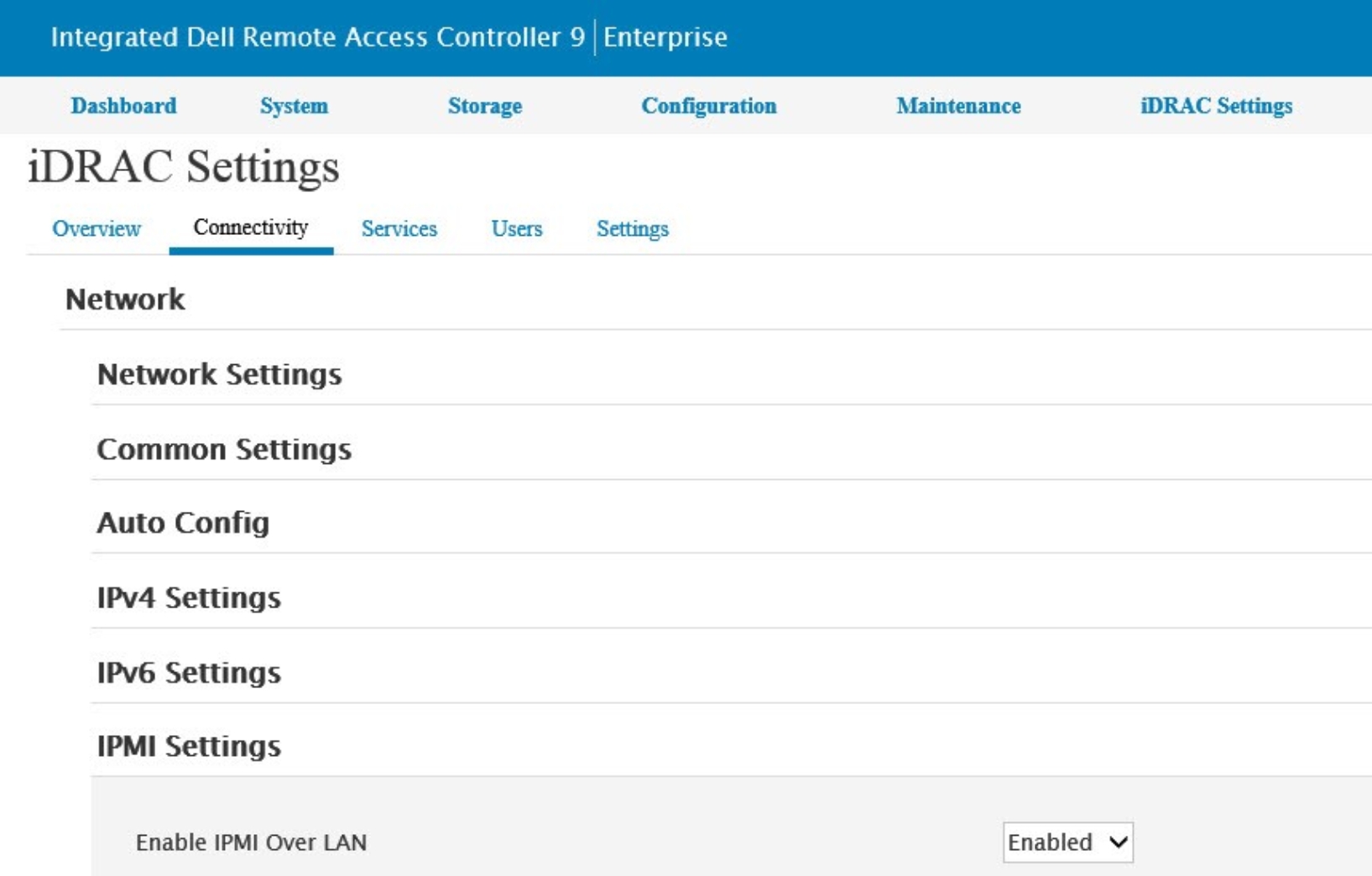 A screenshot showing the iDRAC settings page