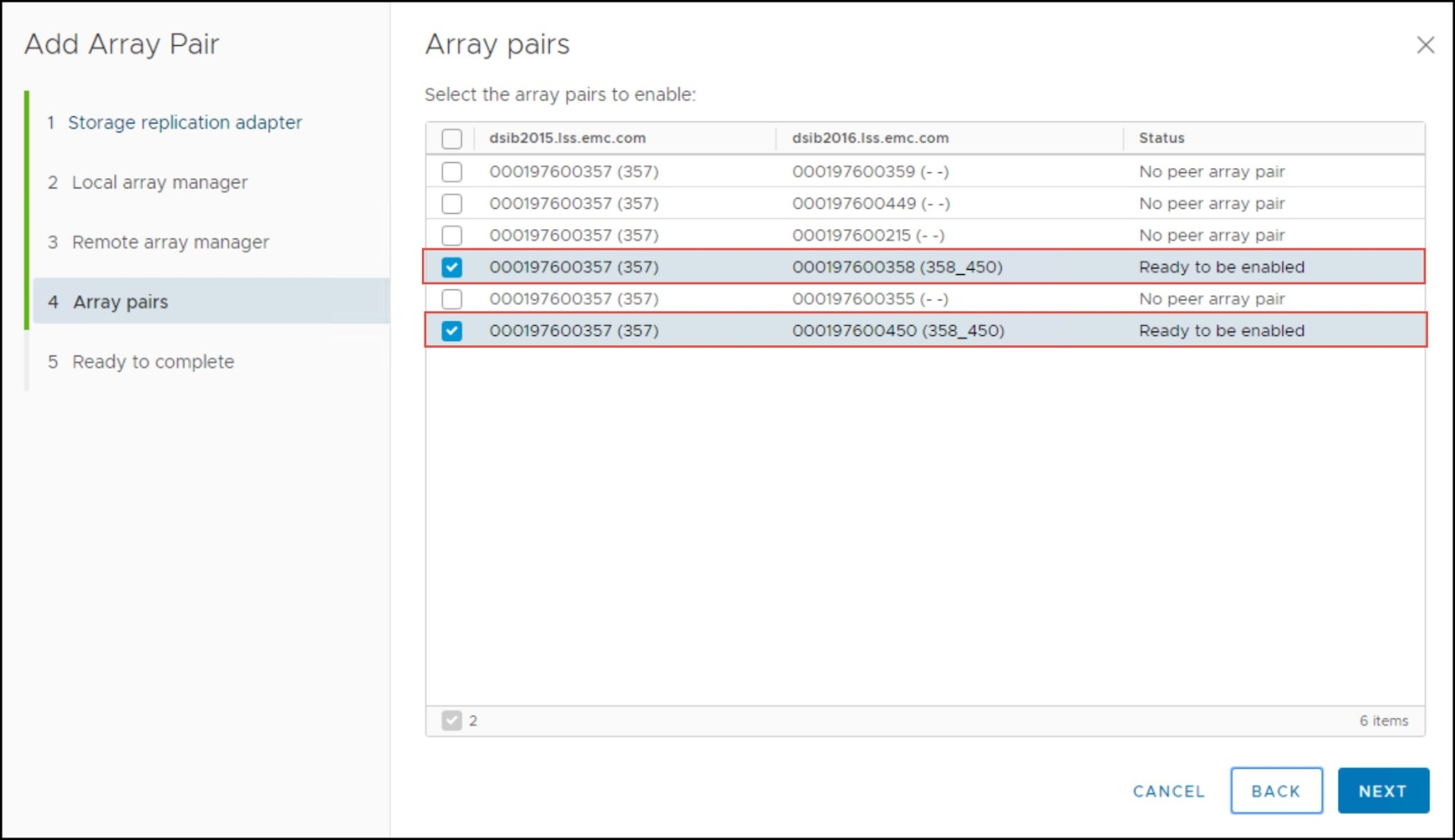 Figure 34. Enabling multiple array pairs 