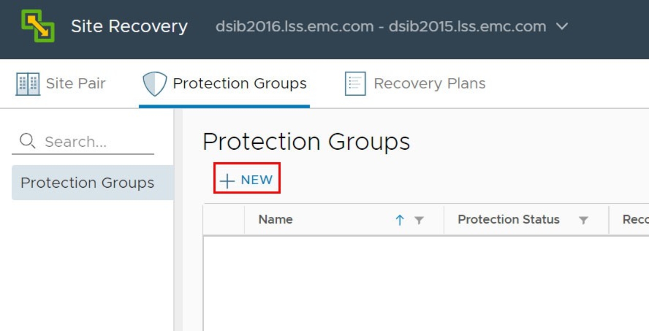 Figure 49. Creating protection groups in SRM 