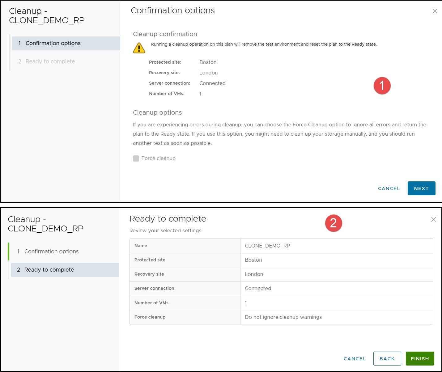 Figure 57. Cleanup operation confirmation wizard in SRM