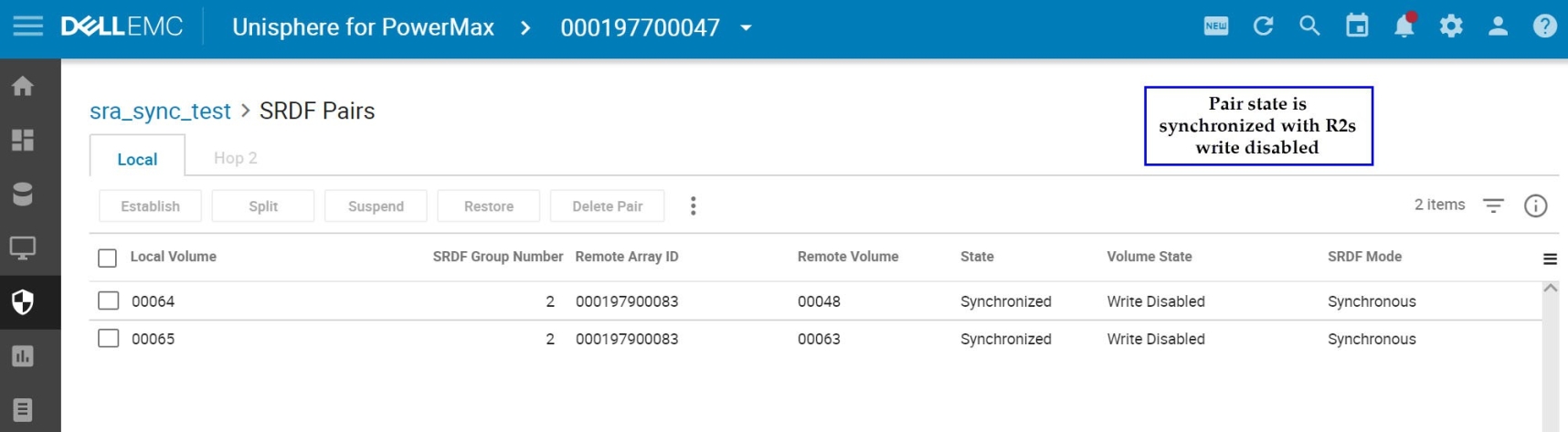 Figure 77. Replication and device state before test failover in Unisphere for PowerMax