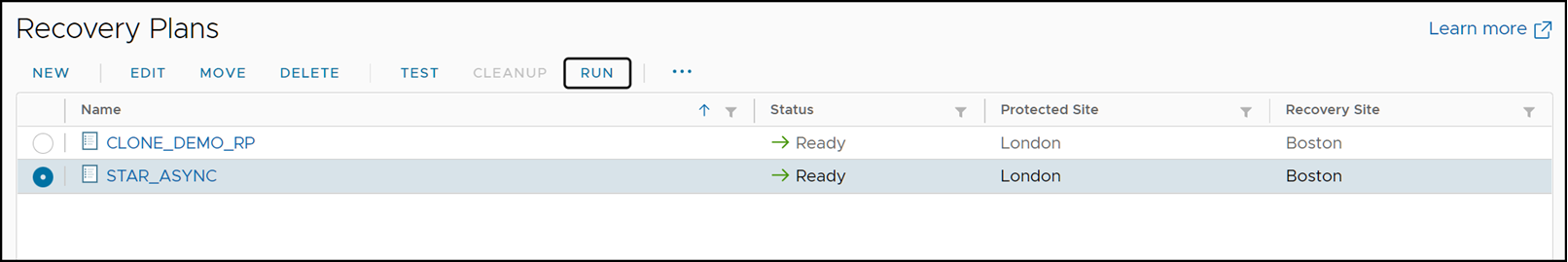 Figure 158. Initiating a planned migration with SRM 