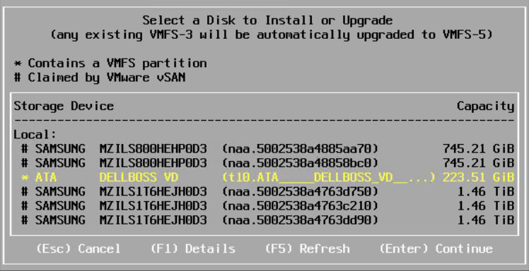 This image shows the ESXi disk partition page.