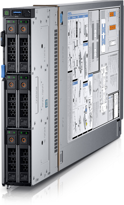 This image shows the PowerEdge MX740c sled with six 2.5-inch SAS drives.