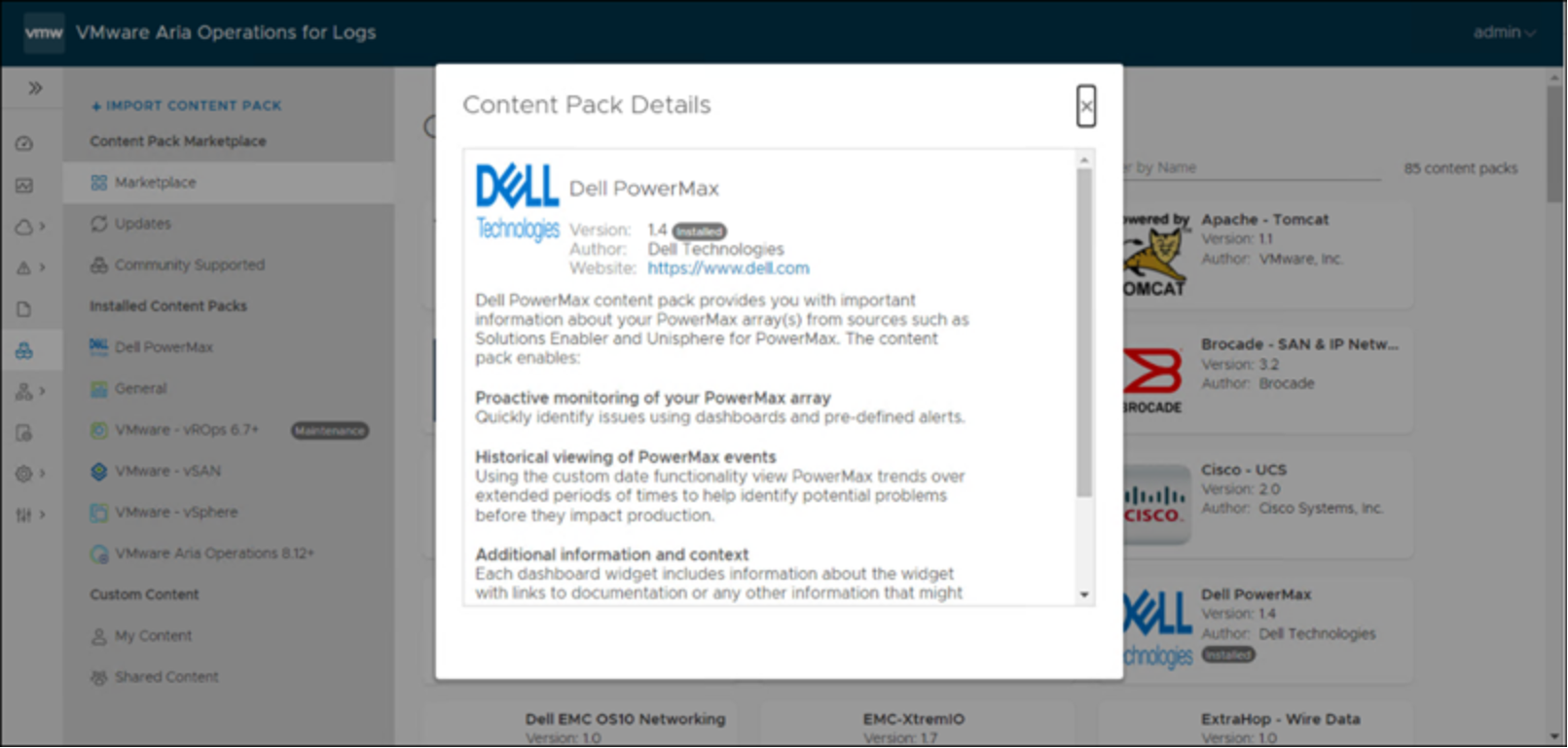 VMware Aria Operations for Logs - Content Pack Marketplace 