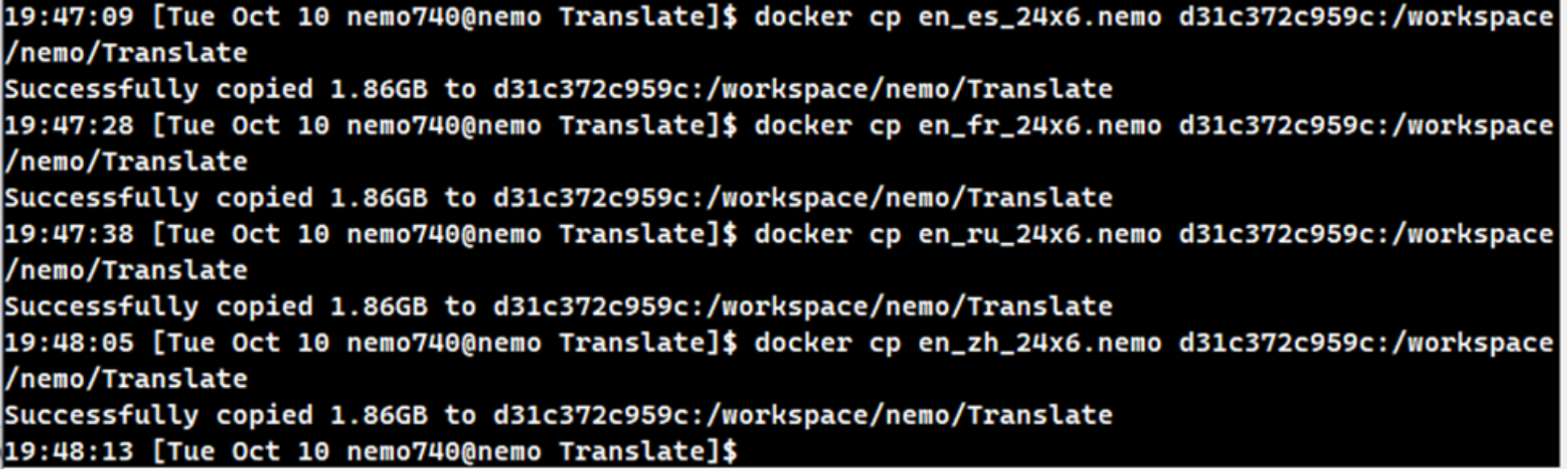 commands and output of moving files into the translate subdirectory
