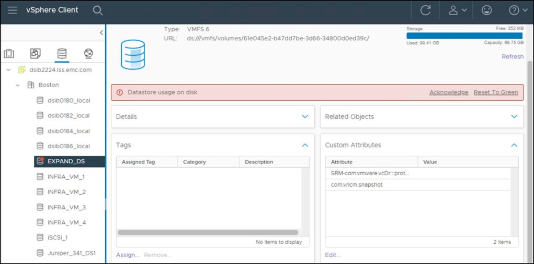 Figure 31. VMFS datastore before being grown using VMFS Volume Grow 