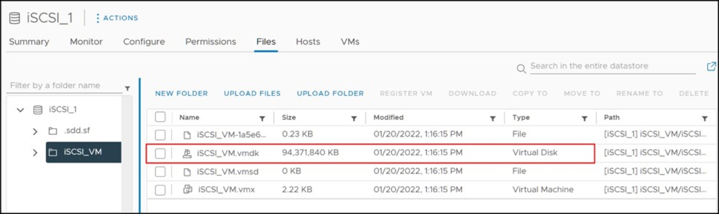 Figure 109. Zeroedthick virtual disk allocation size as seen in a VMFS datastore browser 