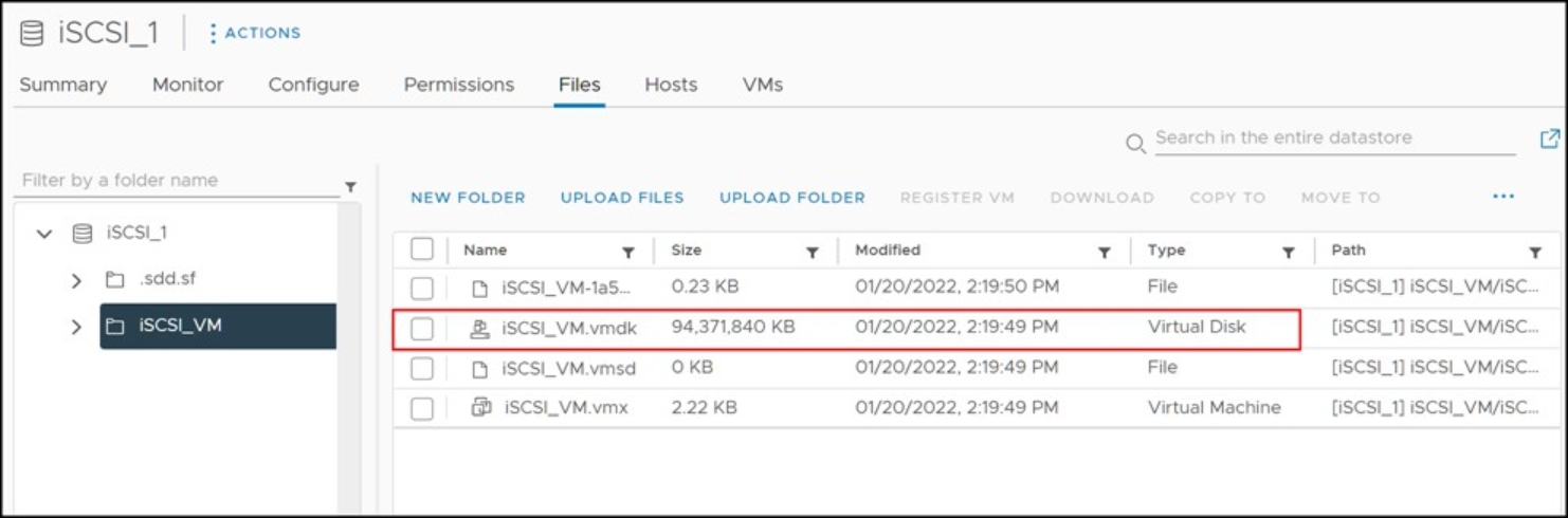 Figure 114. Eagerzeroedthick virtual disk allocation size as seen in a VMFS datastore browser 