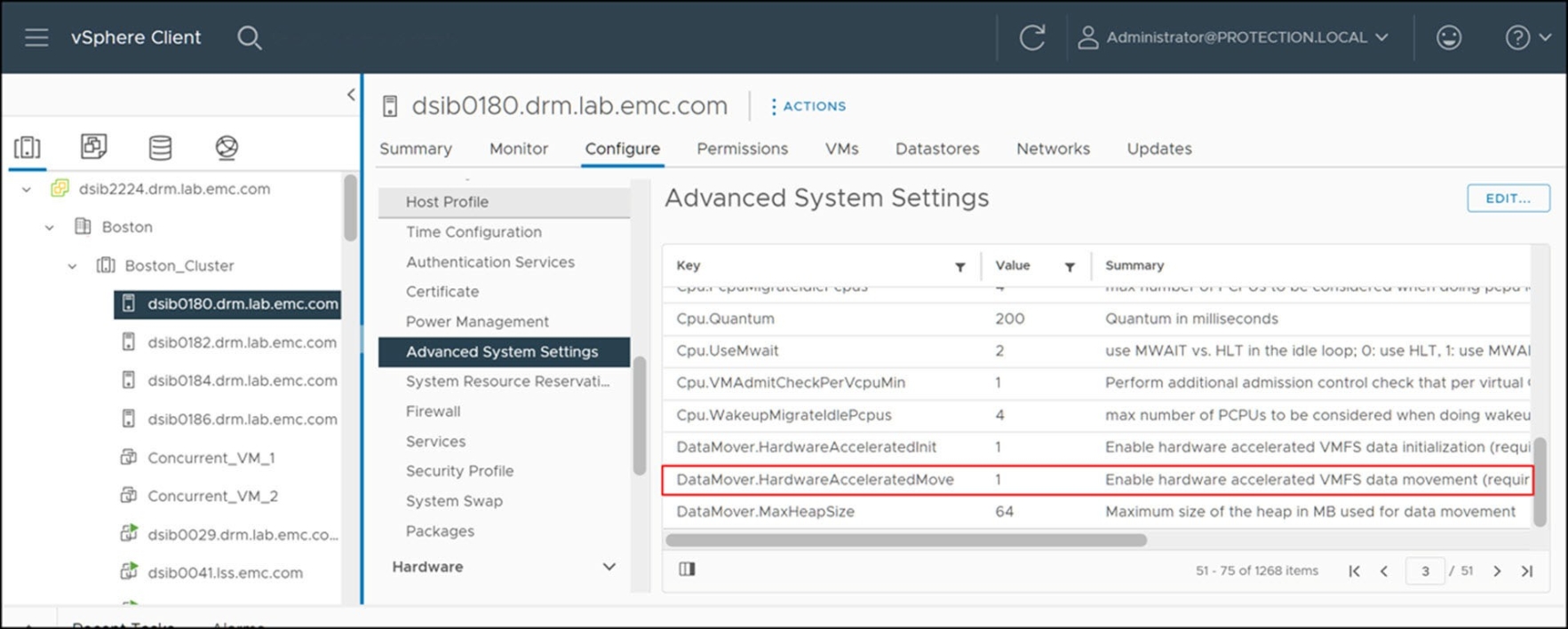 Figure 163. Enable/disable Full Copy in the vSphere Client 