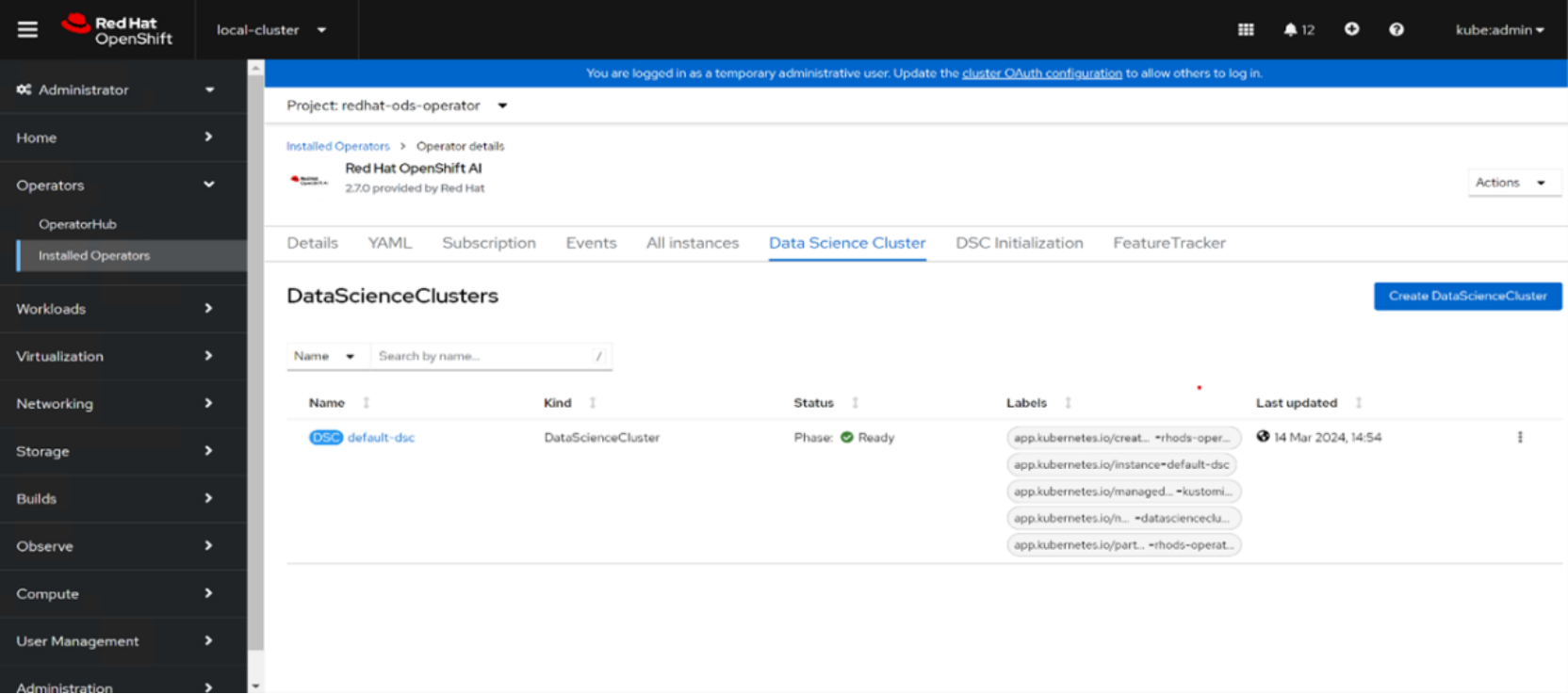 A screenshot showing a data science custom resource in the 'Ready' status